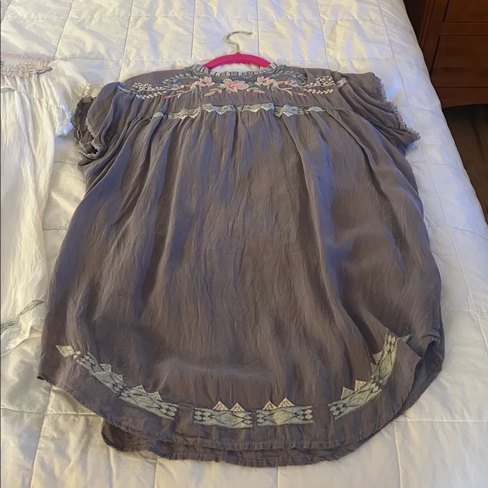 Johnny Was White and Gray Embroidered Boho Blouse (Pair) - Picture 5 of 10